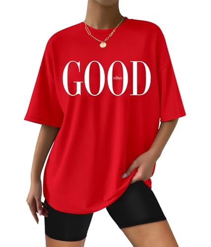 heekpek T Shirt Damen Oversize Sommer Baumwolle Tshirt Rundhals Locker Lächeln Drucke Kurzarm T-Shirt Übergroße Casual Basic Top, G-Rot, XXL heekpek T Shirt Damen Oversize Sommer Baumwolle Tshirt Rundhals Locker Lächeln Drucke Kurzarm T-Shirt Übergroße Casual Basic Top, G-Rot, XXL von heekpek