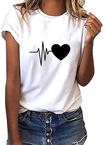 heekpek T- Shirt Damen Sommer Shirt Damen Kurzarm Lockeres Lässiges Hemd Tops Bluse Sommer Bedrucktes Rundhals-T-Shirt von heekpek