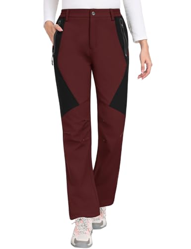 heekpek Wanderhose Damen Herbst Winter Outdoorhose Wasserdicht Softshellhose Skihose Warm Gefüttert Damenhosen Winter Trekkinghose Zip Off Thermohose, Weinrot, XL von heekpek
