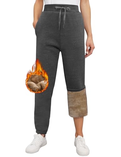 heekpek Warme Jogginghose Damen Winter mit Gefüttert Fleece Thermo Jogginghose Damen High Waist Basic Lounge Sweathose Damen Lang Freizeithosen, Dunkelgrau, M von heekpek