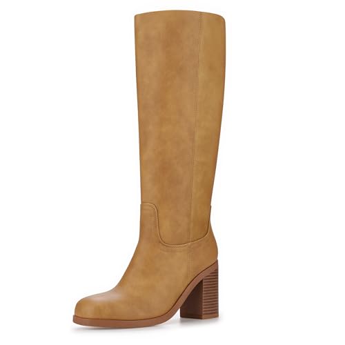Kniehohe Stiefel für Damen, quadratischer Zehenbereich, klobiger Blockabsatz, lange Stiefel, Erdgelb, 39.5 EU Kniehohe Stiefel für Damen, quadratischer Zehenbereich, klobiger Blockabsatz, lange Stiefel, Erdgelb, 39.5 EU von heelchic