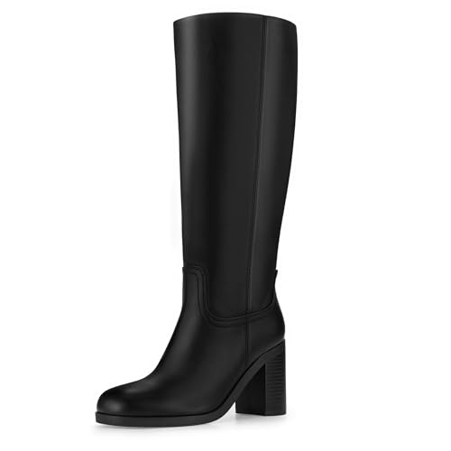 Kniehohe Stiefel für Damen, quadratischer Zehenbereich, klobiger Blockabsatz, lange Stiefel, Schwarz, 38 EU Kniehohe Stiefel für Damen, quadratischer Zehenbereich, klobiger Blockabsatz, lange Stiefel, Schwarz, 38 EU von heelchic