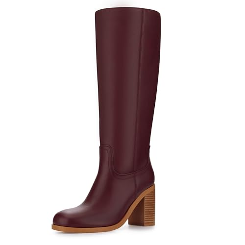 Kniehohe Stiefel für Damen, quadratischer Zehenbereich, klobiger Blockabsatz, lange Stiefel, Weinrot, 41 EU Kniehohe Stiefel für Damen, quadratischer Zehenbereich, klobiger Blockabsatz, lange Stiefel, Weinrot, 41 EU von heelchic