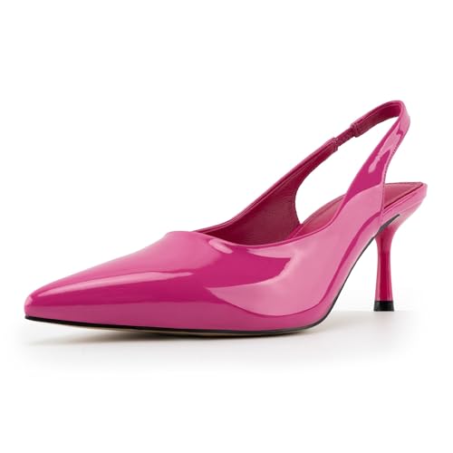 heelchic Metallic-Pumps für Damen, Slingback-Absätze für Damen, Slingback, Kitten-Heels, elegante Schuhe für Damen, niedrige Absätze, bequem, Knallpink (Hot Pink), 40.5 EU von heelchic