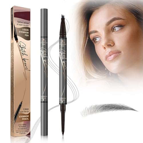 2024 Neu Magischer Augenbrauenstift, 2 IN 1 Präziser eyebrow pencil und Vier Krallen Flüssig Augenbrauenstift, Natürlicher Wasserfest und Langlebiger mit Starker Haftkraft (Asche) von heepqy