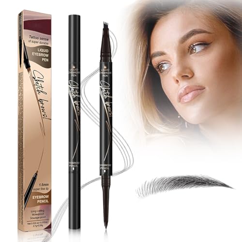 2024 Neu Magischer Augenbrauenstift, 2 IN 1 Präziser eyebrow pencil und Vier Krallen Flüssig Augenbrauenstift, Natürlicher Wasserfest und Langlebiger mit Starker Haftkraft (Schwarz) von heepqy