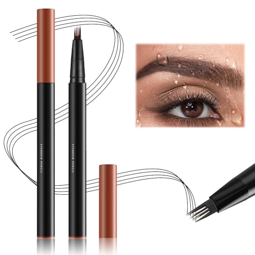 Magischer Wasserdichter Augenbrauenstift mit 4 Gabelspitze Applikator, 2024 Neu Eyebrow Pencil, Natürlicher, Langlebiger Microblading Augenbrauenstift (B-Dunkelbraun) von heepqy