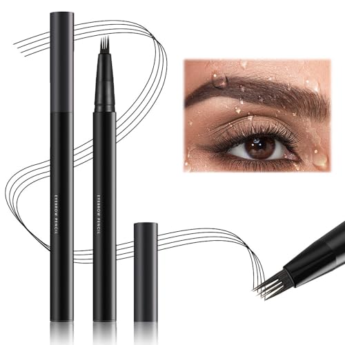 Magischer Wasserdichter Augenbrauenstift mit 4 Gabelspitze Applikator, 2024 Neu Eyebrow Pencil, Natürlicher, Langlebiger Microblading Augenbrauenstift (B-Schwarz) von heepqy