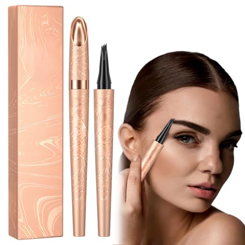 Mikro Wasserdichter Augenbrauenstift mit 4 Gabelspitze Applikator, 2024 Neuest Wasserfester Eyebrow Pencil, Lang anhaltend Wasserfest Erzeugt mühelos natürlich aussehende Brauen (1, B# Schwarz) von heepqy