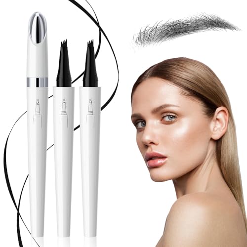 Mikro Wasserdichter Augenbrauenstift mit 4 Gabelspitze Applikator, 2024 Neuest Wasserfester Eyebrow Pencil, Lang anhaltend Wasserfest Erzeugt mühelos natürlich aussehende Brauen (2, D# Schwarz) von heepqy