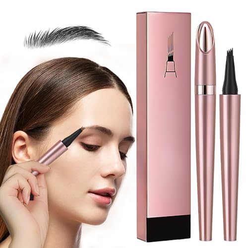 Wasserdichter 3D Augenbrauenstift mit 4 Gabelspitzen, 2024 Neuest Augenbrauen Stift, Lang anhaltend Wischfest mit Starker Haftkraft Eyebrow Pencil für 3D Natürliche Augen-Make-up (A-Schwarz) von heepqy