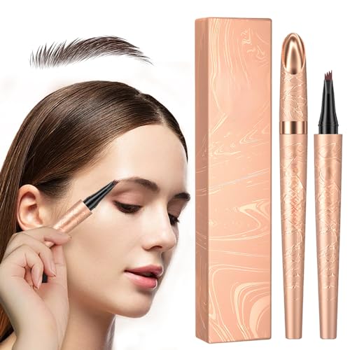 Wasserdichter 3D Augenbrauenstift mit 4 Gabelspitzen, 2024 Neuest Augenbrauen Stift, Lang anhaltend Wischfest mit Starker Haftkraft Eyebrow Pencil für 3D Natürliche Augen-Make-up (C-Dunkelbraun) von heepqy