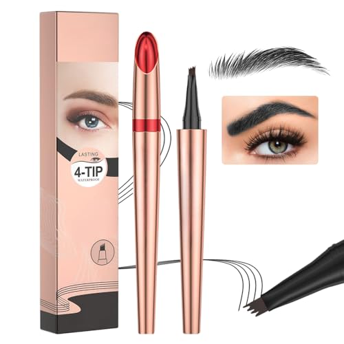 Wasserdichter 3D Augenbrauenstift mit 4 Gabelspitzen, 2024 Neuest Eyebrow Pencil, Amicroblading Augenbrauenstift Lang anhaltend Wasserfest Wischfest mit Starker Haftkraft (2, B-Schwarz) von heepqy