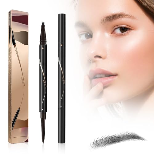 Wasserdichter 3D Augenbrauenstift mit 4 Gabelspitzen, 2024 Neuest Microblading Augenbrauen Stift, Lang anhaltend Wischfest mit Starker, Eyebrow Pencil für Einsteiger und Profis (1, Schwarz) von heepqy