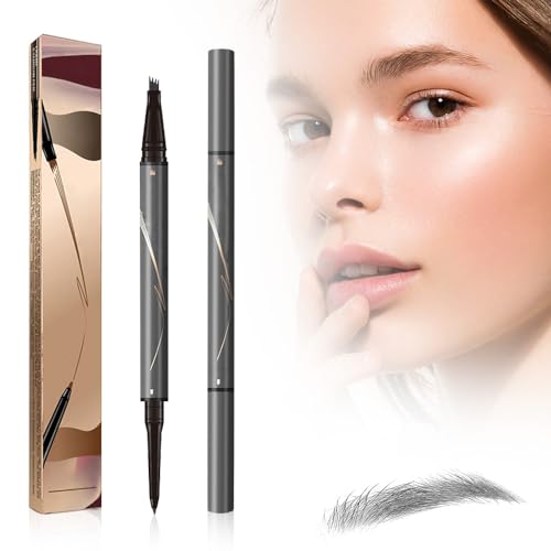 Wasserdichter 3D Augenbrauenstift mit 4 Gabelspitzen, 2024 Neuest Microblading Augenbrauen Stift, Lang anhaltend Wischfest mit Starker, Eyebrow Pencil für Einsteiger und Profis (2, Grau) von heepqy