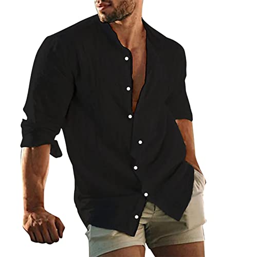 Hemden FüR MäNner Herren Hemd Langarm Herren Baumwolle Leinenhemd Shirt Fit Freizeithemd Shirts Leinenhemd Herren 5XL Herren Leinenhemd Schwarz Hemd Herren Langarm Schwarz Regular Fit Button Down von hehiy