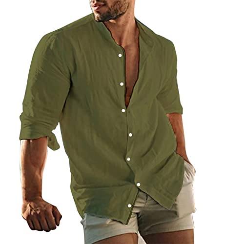 Leinen Hemd Herren Langarm Sommer Hemd Herren Langarm Herren Baumwolle Leinenhemd Universal Fit Herrenhemden Langarm BüGelfrei Hemden Herren Extra Langarm Slim Fit Modische Herren Hemden Comfort Fit von hehiy