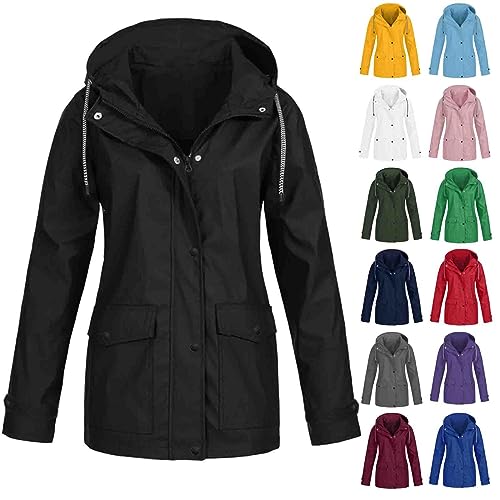 Regenjacke Damen Wasserdicht Outdoorjacke Atmungsaktiv Herbst Übergangsjacke Leichte Jacke mit Kapuze Windbreaker zum Wandern Windjacke Regenjacke Wandern Damen Rain Jacket übergangsjacke Regenponcho von hehiy