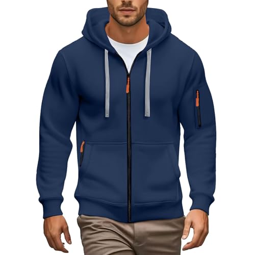 Zipper Hoodie Herren Sweatshirt mit Reißverschluss Pullover Langarm mit Taschen Warm Kapuzenjacke Kapuzenpullover Männer Sport Kapuzenpullover Einfarbig Kapuzenpulli Casual von hehiy