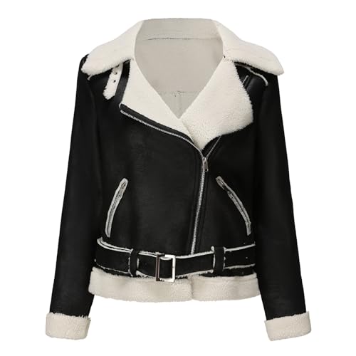 hehiy Blouson Cuir Biker Revers Veste Motard Femme Jacket Bombers Aviateur Léger Manteau Moto Ledermantel Damen Lang Lederblazer Damen Schwarz Ledermantel Damen Winter FüR Die Arbeit/Party von hehiy