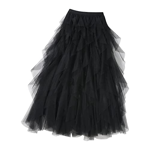 hehiy Damen Karneval Kostüm Tüllrock 50er Tütü Rock Kurz Ballett Unterrock Crinoline Petticoat Tutu TüLlrock Damen Bunt Blauer TüLlrock Damen Lang TüLl Rock Schwarz von hehiy