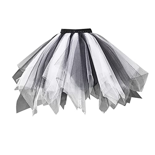 hehiy Damen Petticoat Tutu Tüllrock 50er Kurz Ballet Tanzkleid Unterrock Cosplay Crinoline Rockabilly für Karneval Partykleid TüTü TüLlrock Damen Schwarz Grau Bunter TüLlrock Damen XXL von hehiy