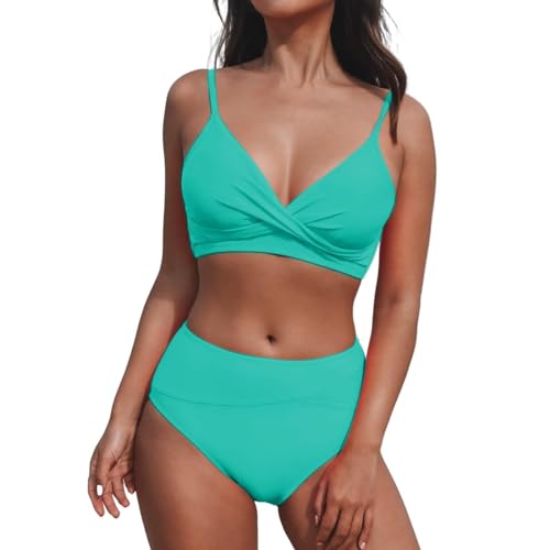 hehiy Damen Zweiteiler Badeanzüge Gepolsterter Kordelzug Seitliche Bademode Neckholder Leopard Print Tankini Sets Bikini Damen Sport Bikini Damen Set GroßE BrüSte 95D von hehiy