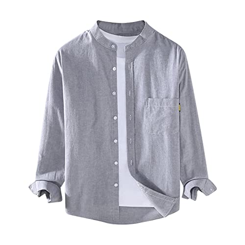 hehiy Freizeithemden FüR Herren Langarm Hemden Baumwolle Leinen Hemden Vintage Button Down Hemd Casual Strand Tops Leinenhemd Herren Sommer Hemden Herren Regular Fit Langarm Herren Hemd Langarm 3XL von hehiy