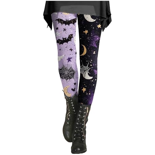 hehiy Halloween Leggings Damen Geister Kürbis Schädel Fledermaus Sporthose Yogahosen Stretch Skinny Pants Strumpfhose Yogahosen Jogginghose Sportleggins Halloween Leggings von hehiy