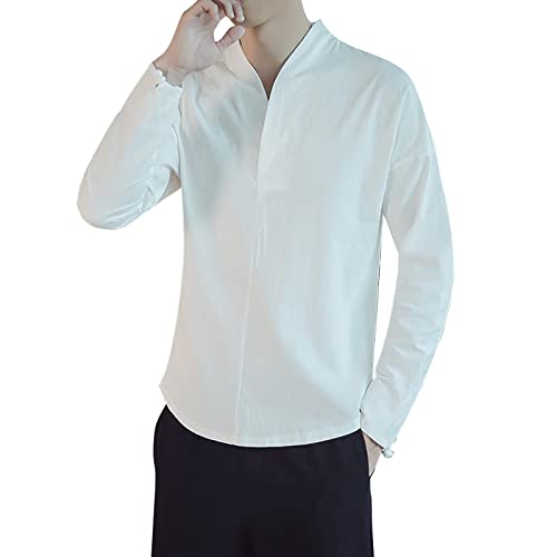 hehiy Hemd Herren Leinenhemd Langarmhemd Leinen Hemden Mit Tasten Casual Atmungsaktive Bequem Sommerhemden Loose Shirt MäNner Hemd Stehkragen Leinenhemd Herren Winter Herrenhemden Langarm Comfort Fit von hehiy