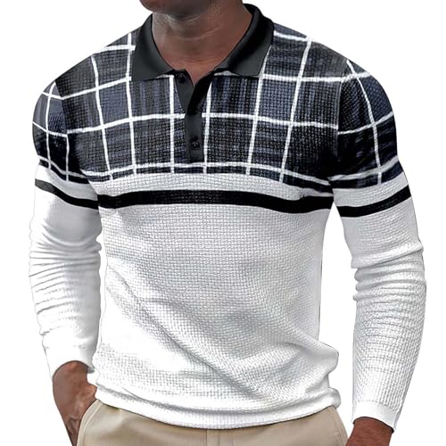 hehiy Herren Basic Langarm Golf T-Shirt Baumwolle Polohemd Herren Langarmshirt Poloshirt Basic Einfarbig Männer Longsleeve Stehkragen mit Knöpfe Herren Tshirt Langarm Herren Polo Schwarz 3XL von hehiy