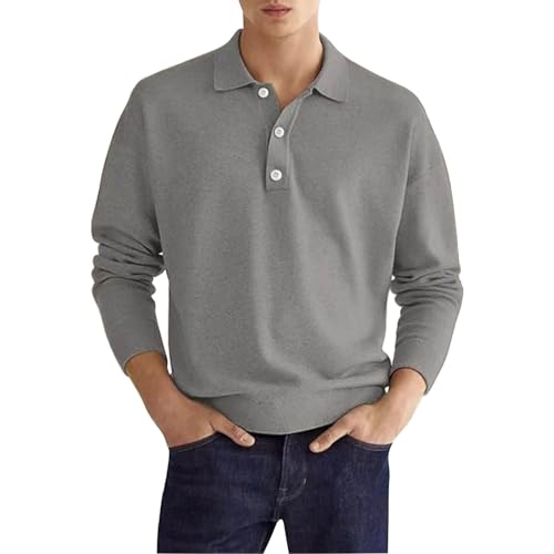 Hehiy Herren Baumwolle Poloshirt Langarm Sweatshirt V-Ausschnitt Casual T-Shirts Polyester Bekleidung von hehiy
