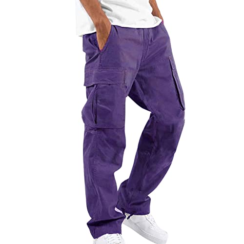 hehiy Herren Cargo Hose Lang Einfarbig Freizeithose Loose Fit Casual Chino Hose Männer Cargohosen S-XXL Track Pants Herren Cargohose Herren Stretch Lang Cargohose Militaer Herren von hehiy