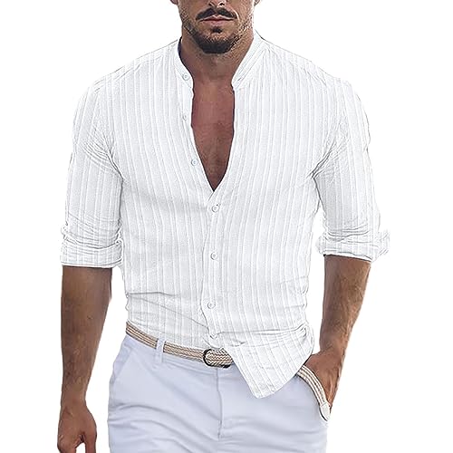 hehiy Herren Langarm Henley Sommerhemd Herren Freizeithemd Leinenhemd Regular Fit Men Shirts Herren Hemd Regular Fit Hemd Herren Schwarz Regular Fit BüGelfreie Hemden Herren Mit Stehkragen von hehiy