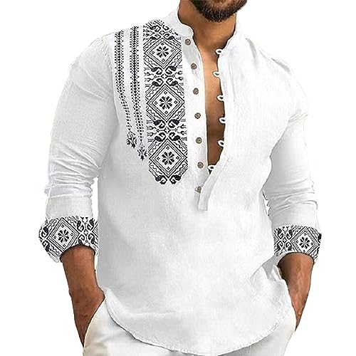 hehiy Herren Langarm Leinenhemd Baumwolle LäSsig Shirts Stehkragen Freizeithemd FrüHling Herbst MäNner Tops Trachtenhemd Herren Slim Fit Hemden Herren Business BüGelfrei 5XL Hemd Herren Sommer Hawaii von hehiy