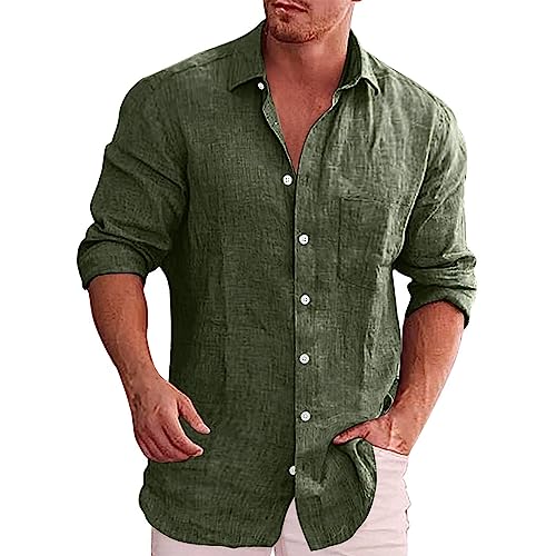 hehiy Herren Langarmhemd Baumwolle Leinenhemd FrüHling Sommer Freizeithemd Regular Fit Casual Shirt Leinenhemd Herren 5XL Herren Hemden Slim Fit Langarm Hemd Herren Langarm GrüN Regular Fit von hehiy