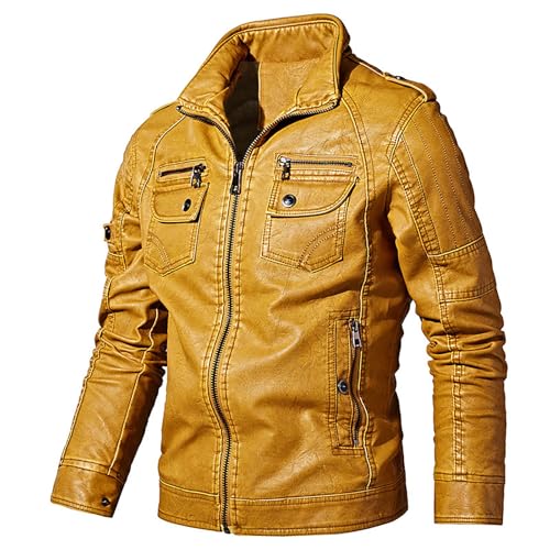 hehiy Herren Lederjacke, Leather Jacket Mit Reißverschluss Casual Klassisch Lederjacke Echtleder Wildleder Biker Jacken Herren Softshelljacke Herren Winter Wasserdicht Piljacke Herren von hehiy