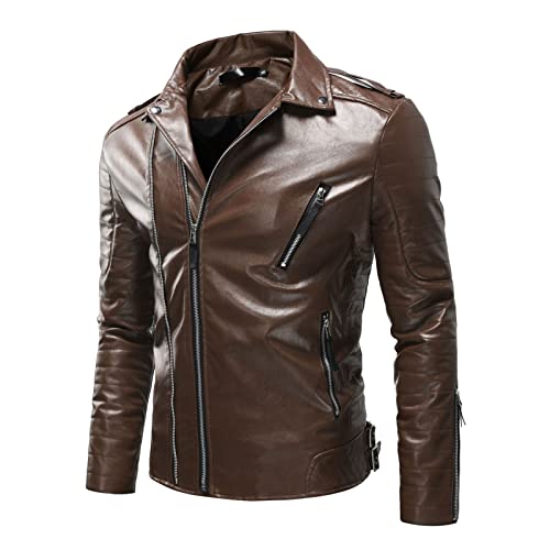 hehiy Herren Lederjacke Leichte Slim Fit Basic Jacke Bikerjacke für Herren Kunstleder-Jacke Übergangsjacke Reißverschluss Jacket Men Herren Lederjacke Echtleder Braun Jacke MäNner von hehiy