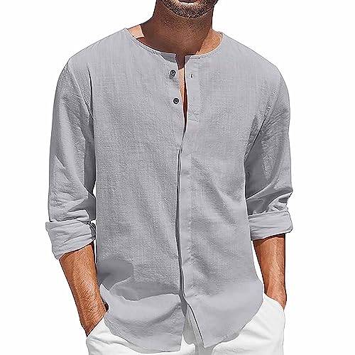 hehiy Herren Leinenhemd Herren Langarm Sommerhemd Herren Regular Fit Freizeithemd Herren Hemd Langarm Regular Fit Herren Hemden Slim Fit BüGelfrei Hemd Leinen Herren Dicker Stoff von hehiy