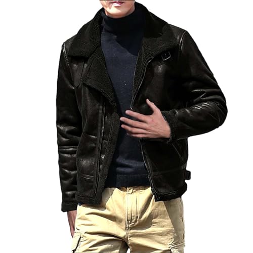 hehiy Kunstlederjacke Herren, Motorrad-Revers Asymmetrisch Reißverschluss Blet Slim Fit Biker Coat Jacket Lederjacke Herren Schwarz Lang Winterjacke Herren von hehiy