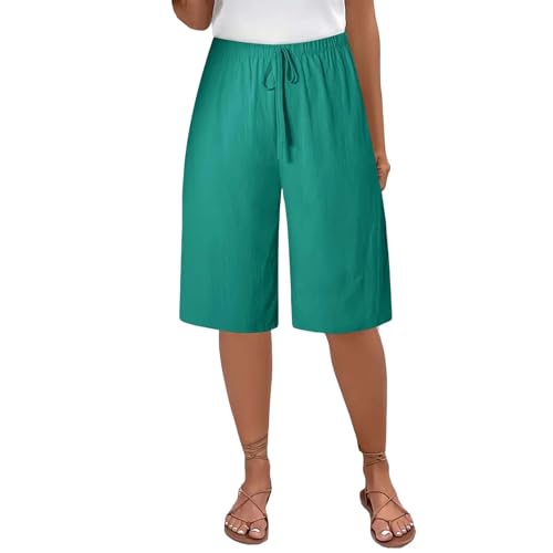 hehiy Kurze Hose Damen Sommer Leinen Musselin Bermuda Shorts Baumwolle High Waist Damen-Shorts Mit Tunnelzug Und Taschen Elegante Leichte Sommerhose Freizeit Und Urlaub von hehiy