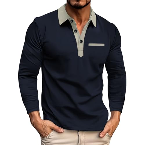 hehiy Poloshirt Herren Langarm Loose Fit Polohemd Einfarbig Elastisch Casual Basic T-Shirt for Golf Sport Poloshirt Schwarz Atmungsaktive Langarmshirt Herren 3XL von hehiy
