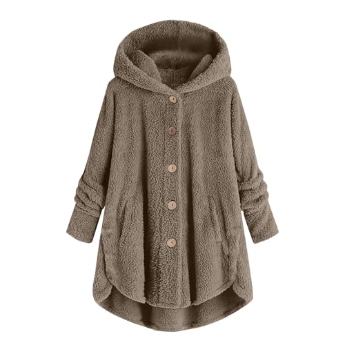 hehiy Teddyjacke Damen Fleecejacke Warme Dicke Freizeit Zwei-Wege Reißverschluss Winterjacke Einfarbig Teddyfleece Teddy Jacke mit Taschen Wintermantel Winterjacke Plüschjacke Teddyjacke Damen von hehiy