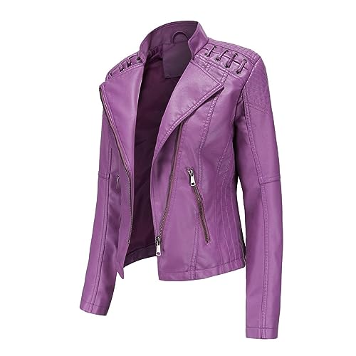 hehiy Veste Cuir Courte Moto Blouson à Rivet pour Femme Bomber Col Montant Jacket Similicuir Aviateur Bomberjacke Damen Schwarz Lederjacke Damen Lange Ledermantel Damen Lang Stilvoll Und Elegant von hehiy