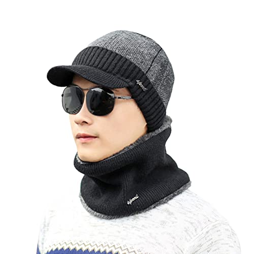 hehiy Wintermütze Herren Damen Strickmütze Beanie Mütze Wollmütze Winter Erwachsener klassisches Design Herrenmütze Beanie Schwarz HerrenmüTzen Stricken MüTzen Herren Winter Mit Schild von hehiy