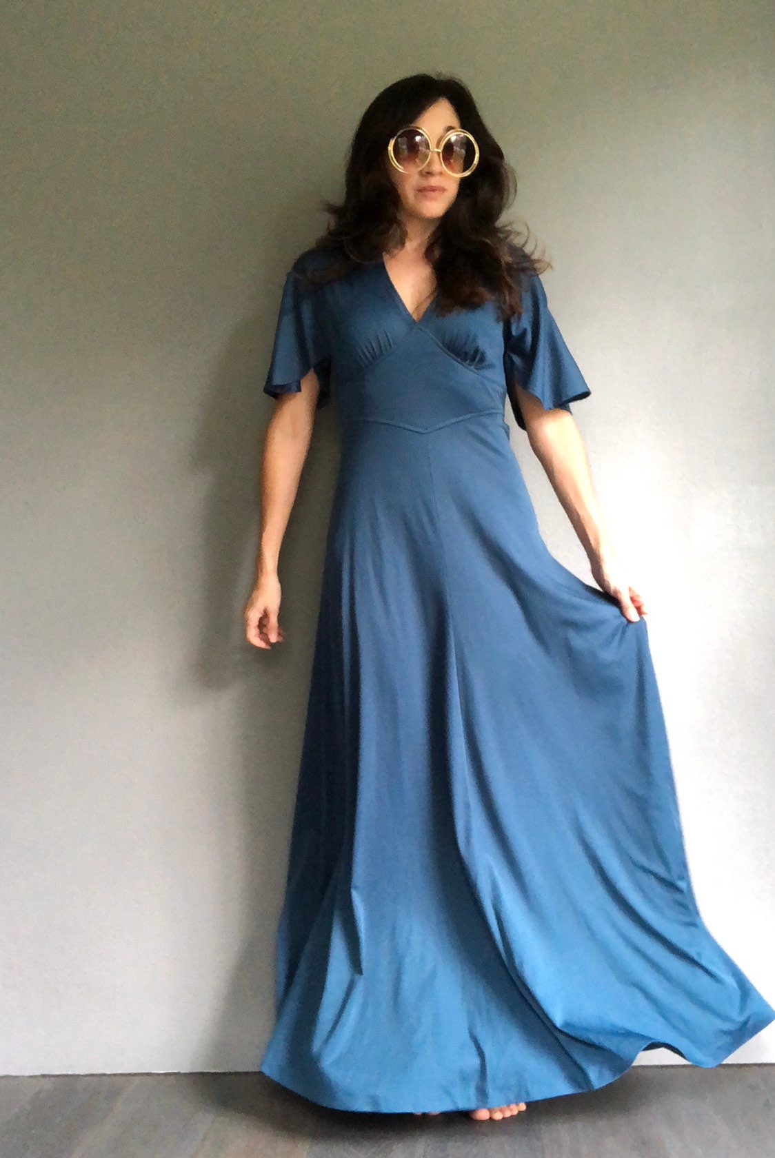 70S Jodi T Indigo Blau Fließendes Maxi Kleid | S-M 70S Jodi T Indigo Blau Fließendes Maxi Kleid | S-M von heightofvintage