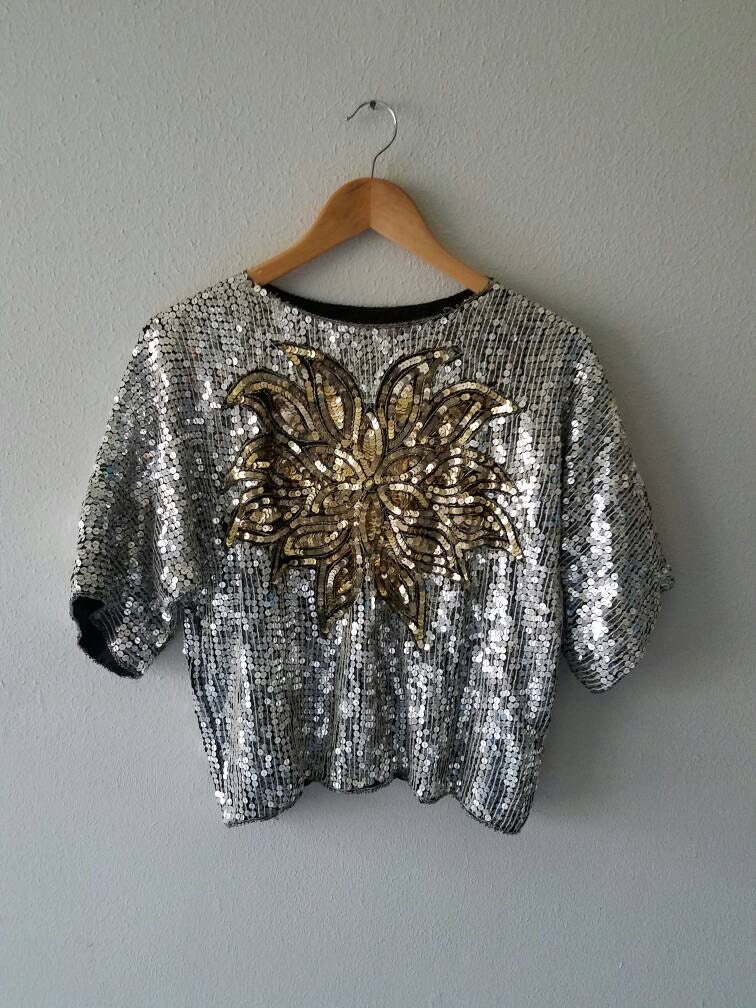 Disco Pailletten Vintage Slouchy Silber Gold Top | S-M Disco Pailletten Vintage Slouchy Silber Gold Top | S-M von heightofvintage