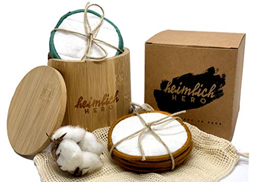 Heimlich Hero 20 Stk waschbare Abschminkpads 3-lagig aus Bambus und Baumwolle | Nachhaltige Wattepads | Make up Entferner Set inkl Waschnetz und Bambus Aufbewahrungsbox Heimlich Hero 20 Stk waschbare Abschminkpads 3-lagig aus Bambus und Baumwolle | Nachhaltige Wattepads | Make up Entferner Set inkl Waschnetz und Bambus Aufbewahrungsbox von heimlich hero