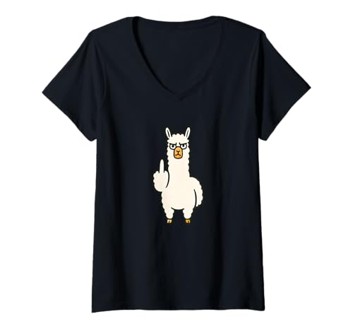 Damen Lustiges Alpaka FICK Dich Mittelfinger T-Shirt mit V-Ausschnitt Damen Lustiges Alpaka FICK Dich Mittelfinger T-Shirt mit V-Ausschnitt von heims' FCK OFF animal Designz