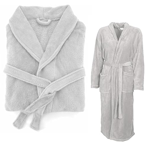 heimtexland ® Super Soft Bademantel Teddy Fleece Morgenmantel Unisex flauschig und schnelltrocknend Typ878 hellgrau Größe L von heimtexland